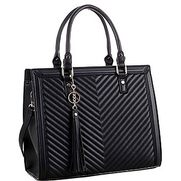 Posh Tassel Accent Chevron Quilted 2-Way Structured Satchel MH-LF4218