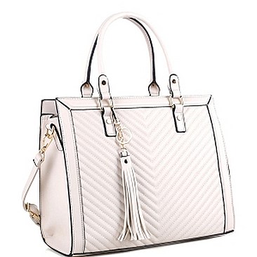 Posh Tassel Accent Chevron Quilted 2-Way Structured Satchel MH-LF4218