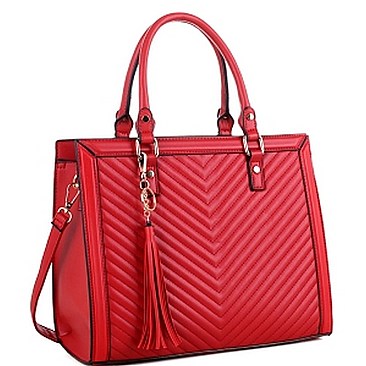 Posh Tassel Accent Chevron Quilted 2-Way Structured Satchel MH-LF4218