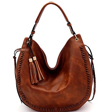 WHIP STITCHED TASSEL ACCENT HOBO