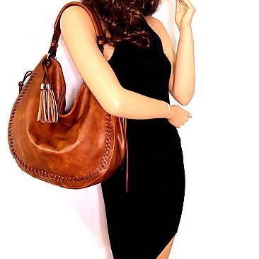 WHIP STITCHED TASSEL ACCENT HOBO