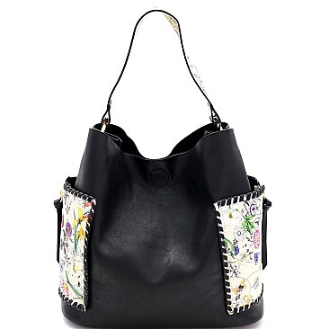 3 in 1 Flower Butterfly Print Whipstitched Hobo Wallet SET