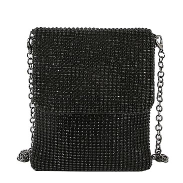 Rhinestone Metal Mesh Cell Phone Purse Crossbody Bag