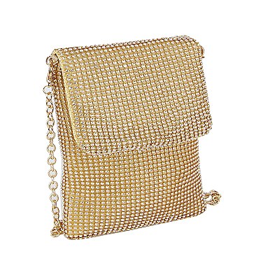 Rhinestone Metal Mesh Cell Phone Purse Crossbody Bag