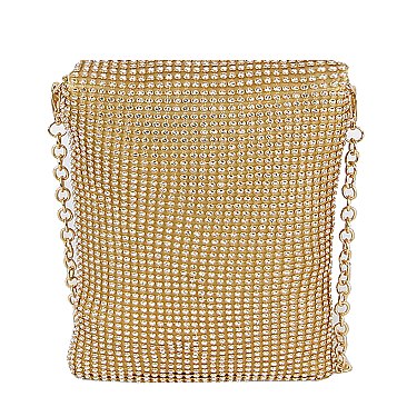 Rhinestone Metal Mesh Cell Phone Purse Crossbody Bag