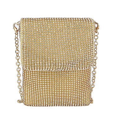 Rhinestone Metal Mesh Cell Phone Purse Crossbody Bag