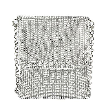 Rhinestone Metal Mesh Cell Phone Purse Crossbody Bag