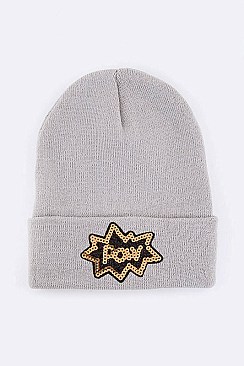 Trendy POW Sequins Patch Iconic Beanie LA-MKH3516P