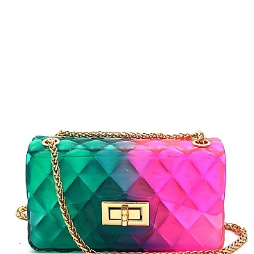 Small Gradated Multi-colored Jelly Flap 2-Way Shoulder Bag