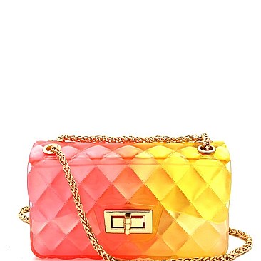Small Gradated Multi-colored Jelly Flap 2-Way Shoulder Bag