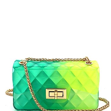 Small Gradated Multi-colored Jelly Flap 2-Way Shoulder Bag