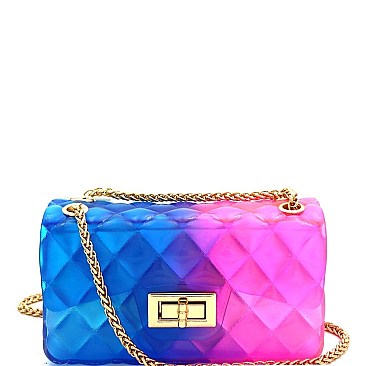 Small Gradated Multi-colored Jelly Flap 2-Way Shoulder Bag