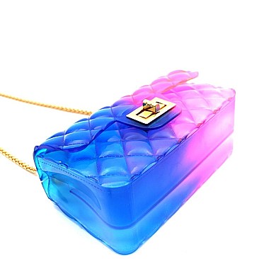 Small Gradated Multi-colored Jelly Flap 2-Way Shoulder Bag