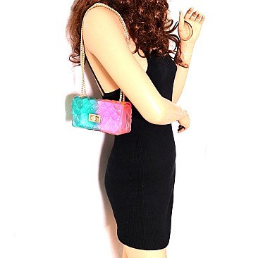 Small Gradated Multi-colored Jelly Flap 2-Way Shoulder Bag