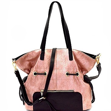 Two-Tone Metallic Drawstring Tote MH-LH085
