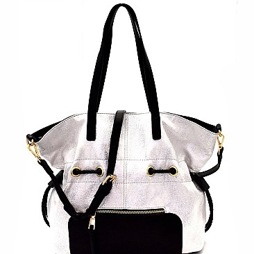 Two-Tone Metallic Drawstring Tote MH-LH085