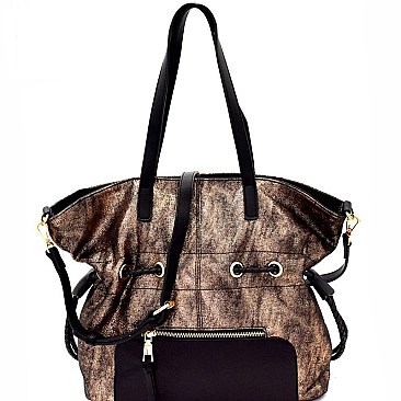 Two-Tone Metallic Drawstring Tote MH-LH085