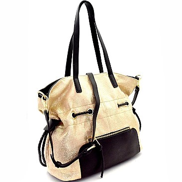 Two-Tone Metallic Drawstring Tote MH-LH085
