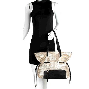 Two-Tone Metallic Drawstring Tote MH-LH085