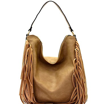 Fringed Side Perforated Single Strap Hobo MH-LH087