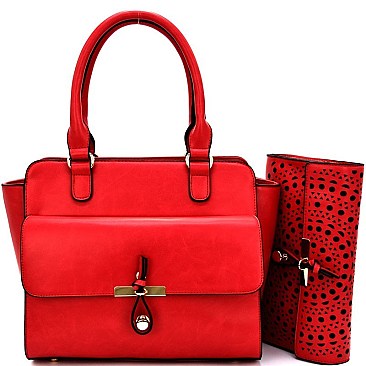 LHU024-LP Front Pocket Satchel with Laser-cut Clutch SET