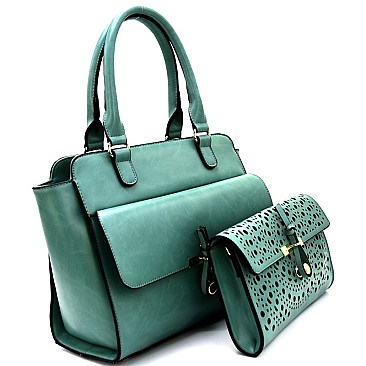 LHU024-LP Front Pocket Satchel with Laser-cut Clutch SET