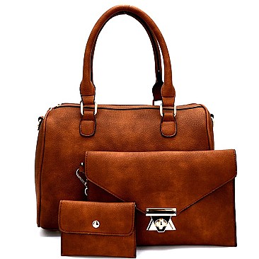 LHU026-LP Classy 3 in 1 Boston Satchel with Clutch and Card Wallet