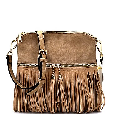 LHU027-LP Front Pocket Fringed Cross Body Messenger