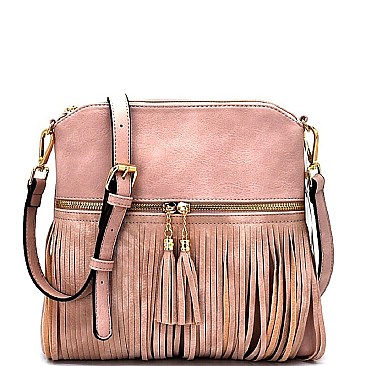 LHU027-LP Front Pocket Fringed Cross Body Messenger