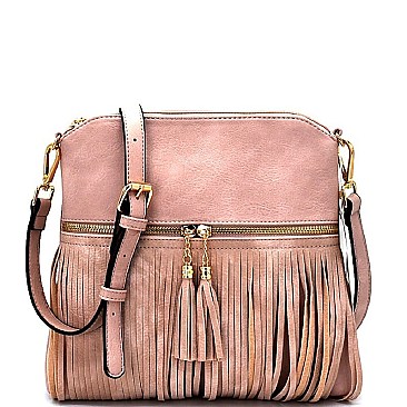 LHU027-LP Front Pocket Fringed Cross Body Messenger