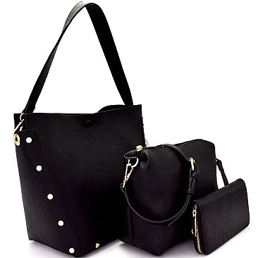 LHU040U-LP Studded 3 in 1 Single Strap Hobo Value SET