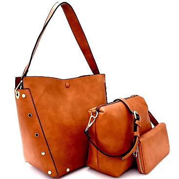 LHU040U-LP Studded 3 in 1 Single Strap Hobo Value SET