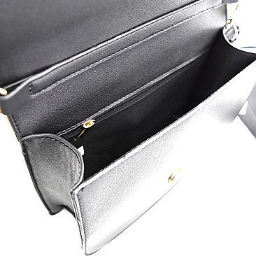 LHU077-LP Two-Tone Buckle Accent Flap Shoulder Bag