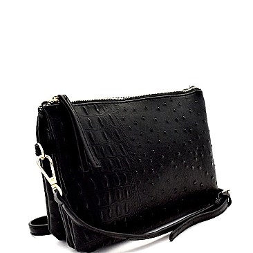 Ostrich Embossed 5-Compartment Cross Body