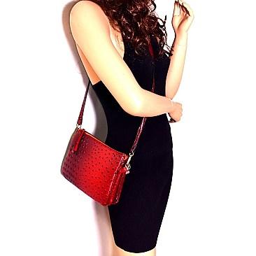 Ostrich Embossed 5-Compartment Cross Body