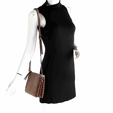 Ostrich Embossed 5-Compartment Cross Body