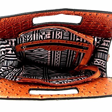 Stud Accent Ostrich Embossed Satchel Wallet SET  MH-LHU1341W