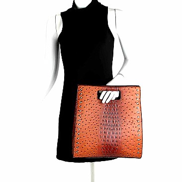 Stud Accent Ostrich Embossed Satchel Wallet SET  MH-LHU1341W