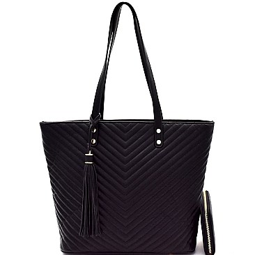 Tassel Accent Chevron Quilted Tote Wallet SET MH-LHU1351W