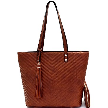 Tassel Accent Chevron Quilted Tote Wallet SET MH-LHU1351W
