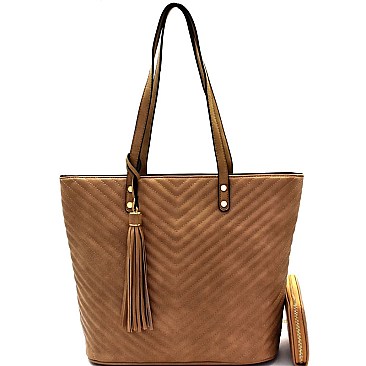 Tassel Accent Chevron Quilted Tote Wallet SET MH-LHU1351W