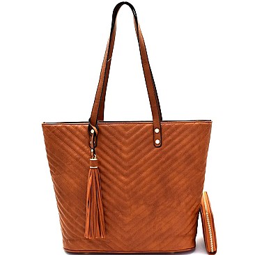 Tassel Accent Chevron Quilted Tote Wallet SET MH-LHU1351W