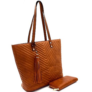 Tassel Accent Chevron Quilted Tote Wallet SET MH-LHU1351W