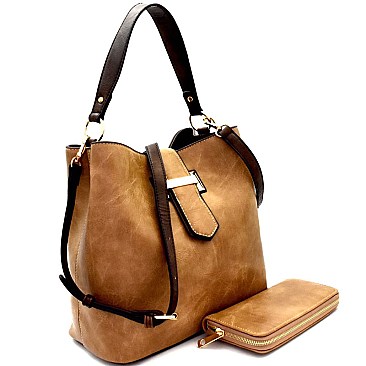 Buckle Accent Two-Tone Hobo Wallet SET MH-LHU1361W