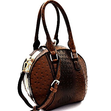 Ostrich Embossed Jewel-Top Round Satchel MH-LHU145O