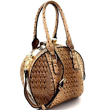 Ostrich Embossed Jewel-Top Round Satchel MH-LHU145O