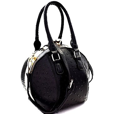 Ostrich Embossed Jewel-Top Round Satchel MH-LHU145O