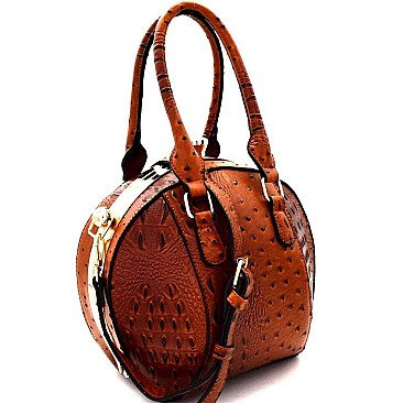 Ostrich Embossed Jewel-Top Round Satchel MH-LHU145O