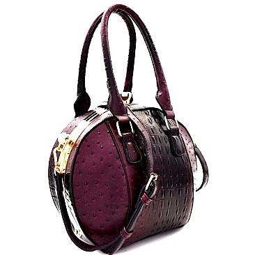 Ostrich Embossed Jewel-Top Round Satchel MH-LHU145O