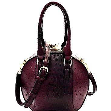 Ostrich Embossed Jewel-Top Round Satchel MH-LHU145O